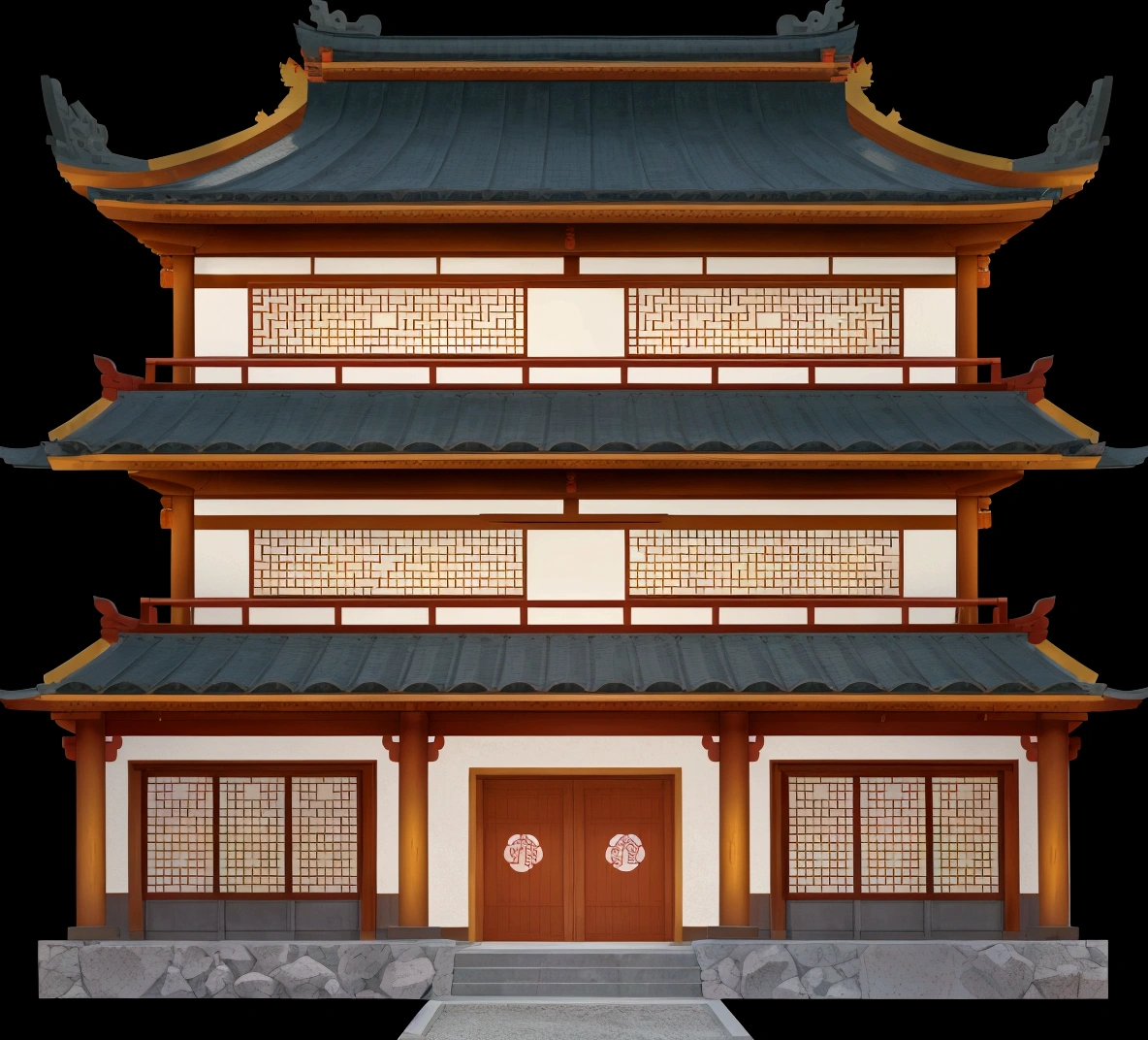 a cartoon illustration of a chinese building with a door and windows, an extremely detailed building, zen temple background, japanese temple, european japanese buildings, japanese house, ancient japanese architecture, digital painting of a pagoda, chinese building, temple background, japanese architecture, japanese temples, background depicting a temple, a temple, inspired by Tōshi Yoshida, temple