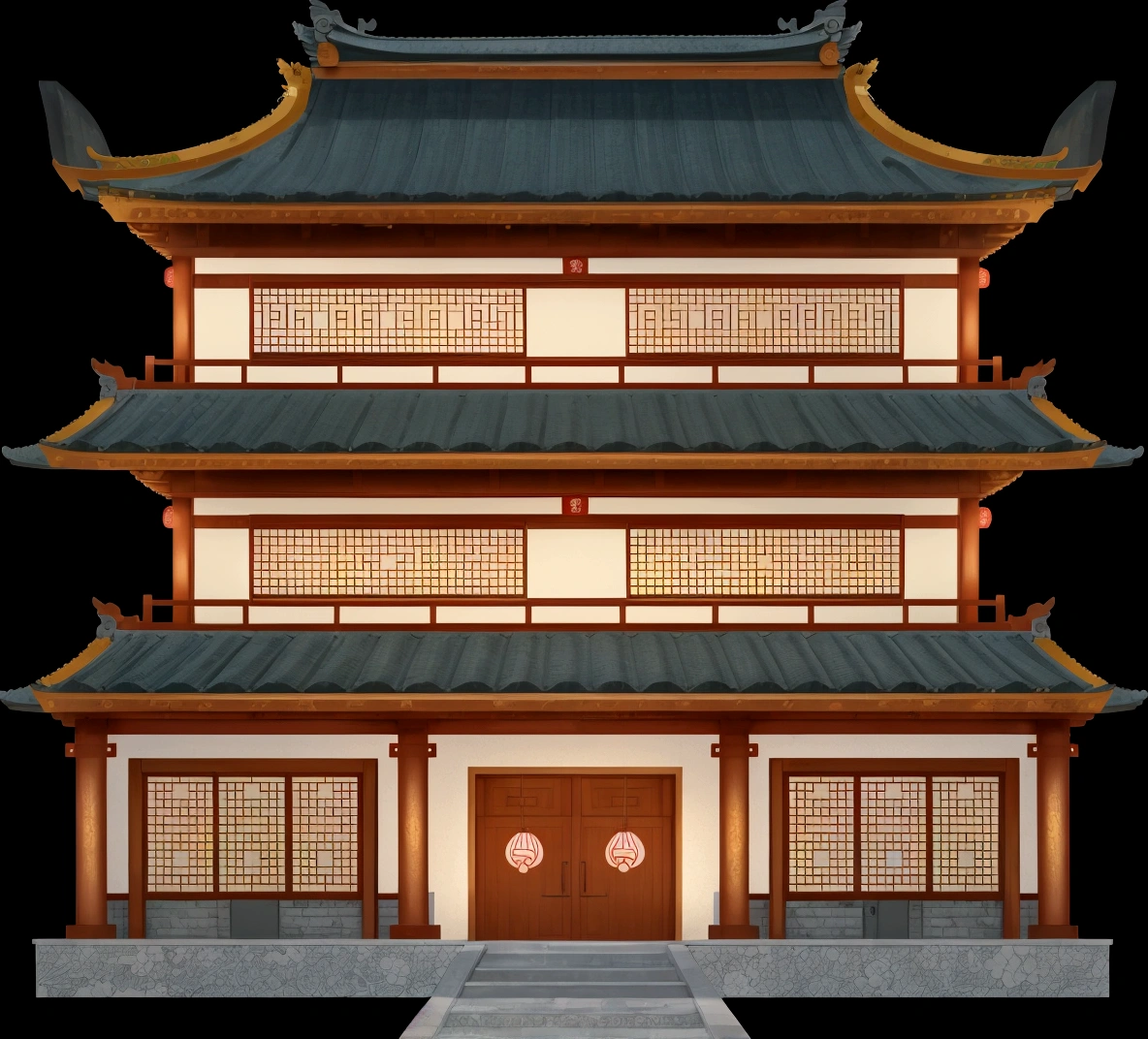 a cartoon illustration of a chinese building with a door and windows, an extremely detailed building, zen temple background, japanese temple, european japanese buildings, japanese house, ancient japanese architecture, digital painting of a pagoda, chinese building, temple background, japanese architecture, japanese temples, background depicting a temple, a temple, inspired by Tōshi Yoshida, temple