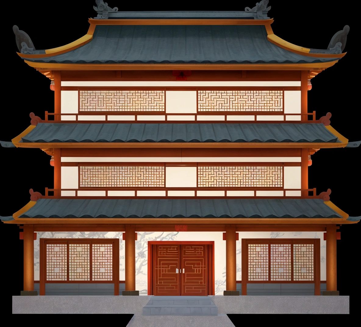 a cartoon illustration of a chinese building with a door and windows, an extremely detailed building, zen temple background, japanese temple, european japanese buildings, japanese house, ancient japanese architecture, digital painting of a pagoda, chinese building, temple background, japanese architecture, japanese temples, background depicting a temple, a temple, inspired by Tōshi Yoshida, temple