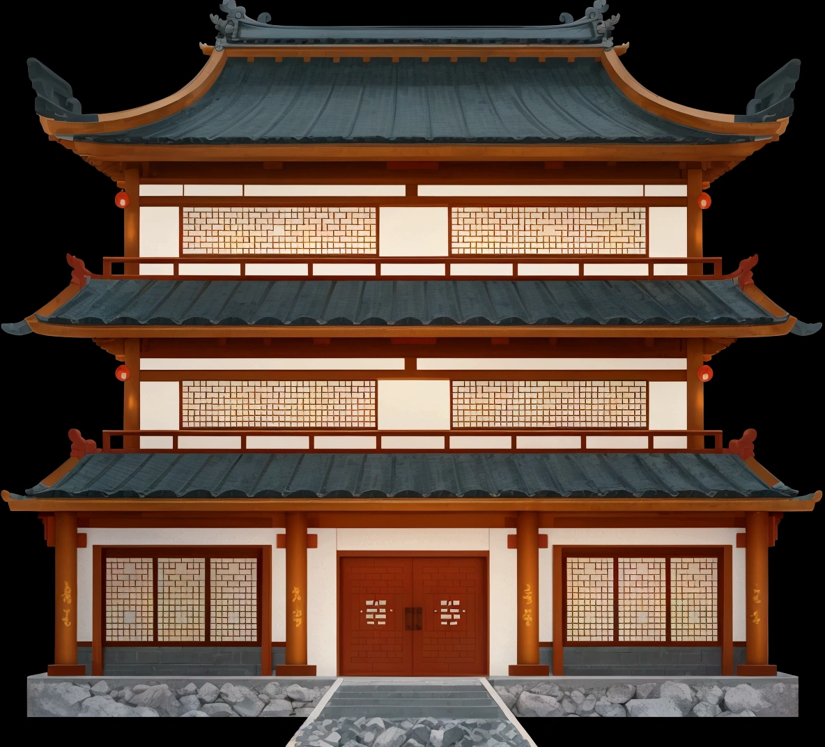 a cartoon illustration of a chinese building with a door and windows, an extremely detailed building, zen temple background, japanese temple, european japanese buildings, japanese house, ancient japanese architecture, digital painting of a pagoda, chinese building, temple background, japanese architecture, japanese temples, background depicting a temple, a temple, inspired by Tōshi Yoshida, temple