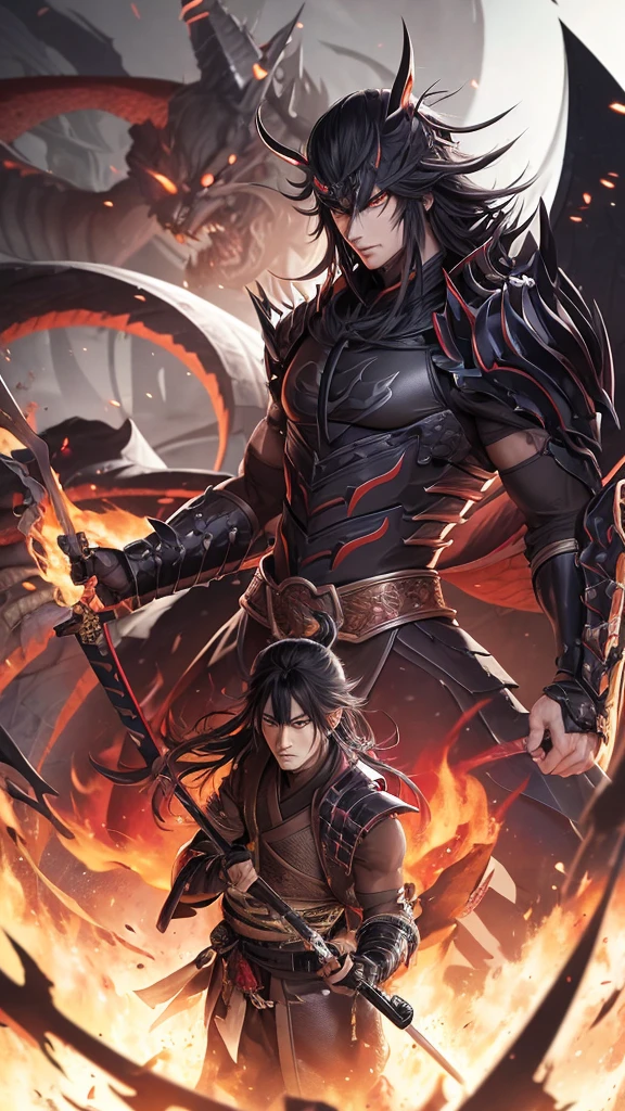 **name:** Kurogami
**Description:**
Kurogami is an imposing and mysterious swordsman, Known for his legendary swordsmanship and half-human nature, half demon. His deep, intense eyes reflect both the fury of his demonic heritage and the compassion of his humanity.. His night-black hair is adorned with red highlights that shine in moments of combat..
**tenue:**
He wears traditional samurai armor, but with subtle demonic details, like sinuous patterns and shadowy colors that reflect your duality. The sword he carries is an ancient katana with a blade as black as ebony., pulsating with a contained demonic energy.
**Personalidade:**
Kurogami is calm and reserved most of the time, preferring the solitude of mountains and forests. However, when faced with injustice or threat to the innocent, his demonic fury emerges, transforming him into a ruthless and feared warrior.
**history:**
Born from the forbidden union between a human samurai and a demonic goddess, Kurogami was rejected by both societies. He trained tirelessly in the sword arts to find his place in the world, Seeking redemption through protecting those who cannot defend themselves. Your journey takes you to face dark creatures and other legendary swordsmen, as he struggles to reconcile his divided heritage and discover the true meaning of his existence.