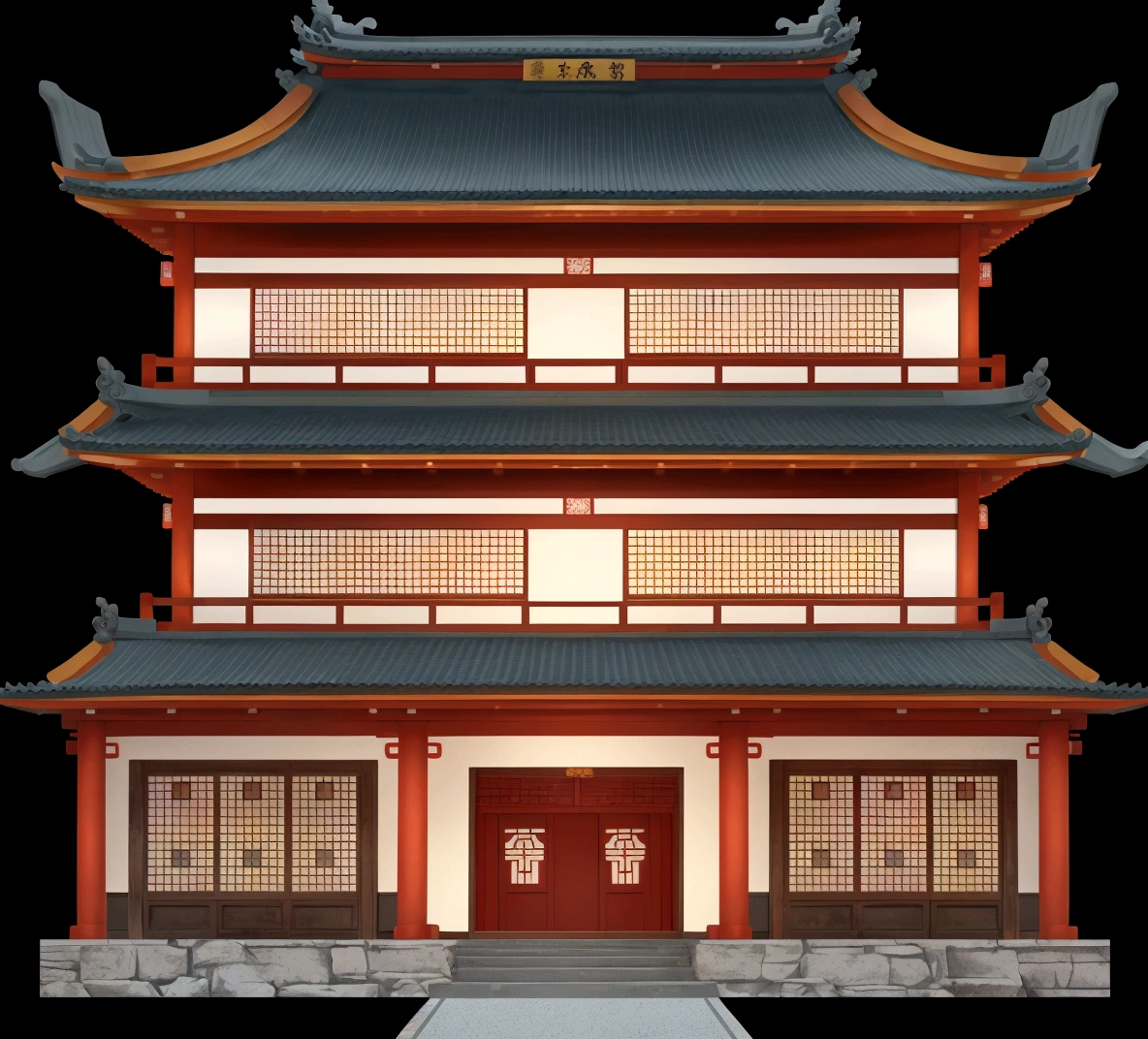 a cartoon illustration of a chinese building with a door and windows, an extremely detailed building, zen temple background, japanese temple, european japanese buildings, japanese house, ancient japanese architecture, digital painting of a pagoda, chinese building, temple background, japanese architecture, japanese temples, background depicting a temple, a temple, inspired by Tōshi Yoshida, temple