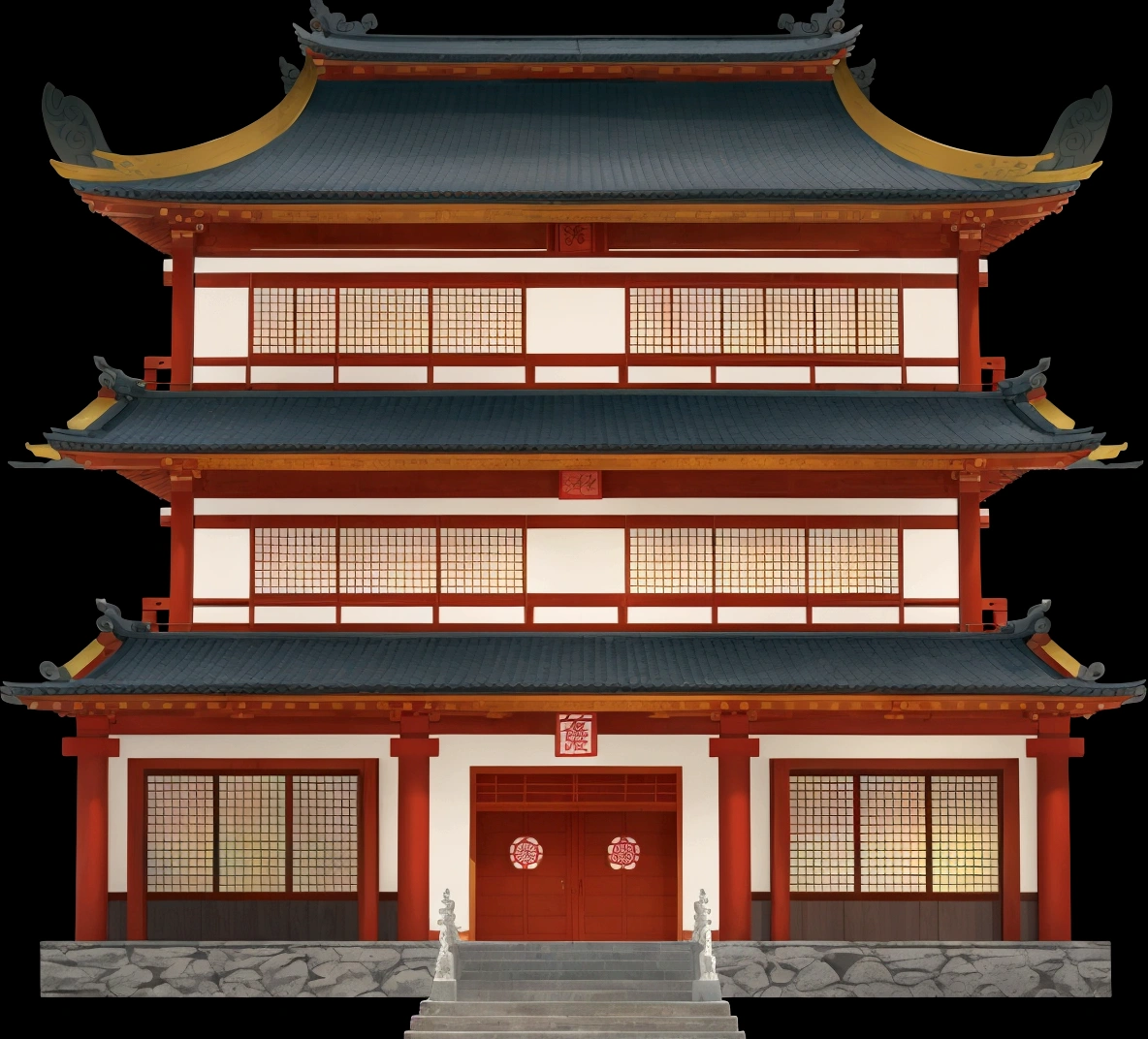 a cartoon illustration of a chinese building with a door and windows, an extremely detailed building, zen temple background, japanese temple, european japanese buildings, japanese house, ancient japanese architecture, digital painting of a pagoda, chinese building, temple background, japanese architecture, japanese temples, background depicting a temple, a temple, inspired by Tōshi Yoshida, temple