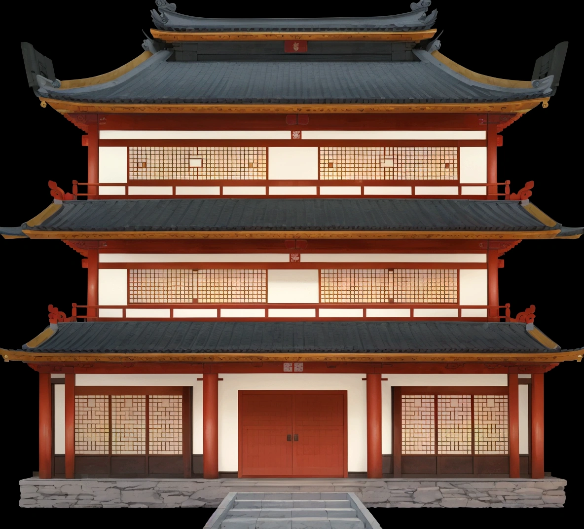 a cartoon illustration of a chinese building with a door and windows, an extremely detailed building, zen temple background, japanese temple, european japanese buildings, japanese house, ancient japanese architecture, digital painting of a pagoda, chinese building, temple background, japanese architecture, japanese temples, background depicting a temple, a temple, inspired by Tōshi Yoshida, temple