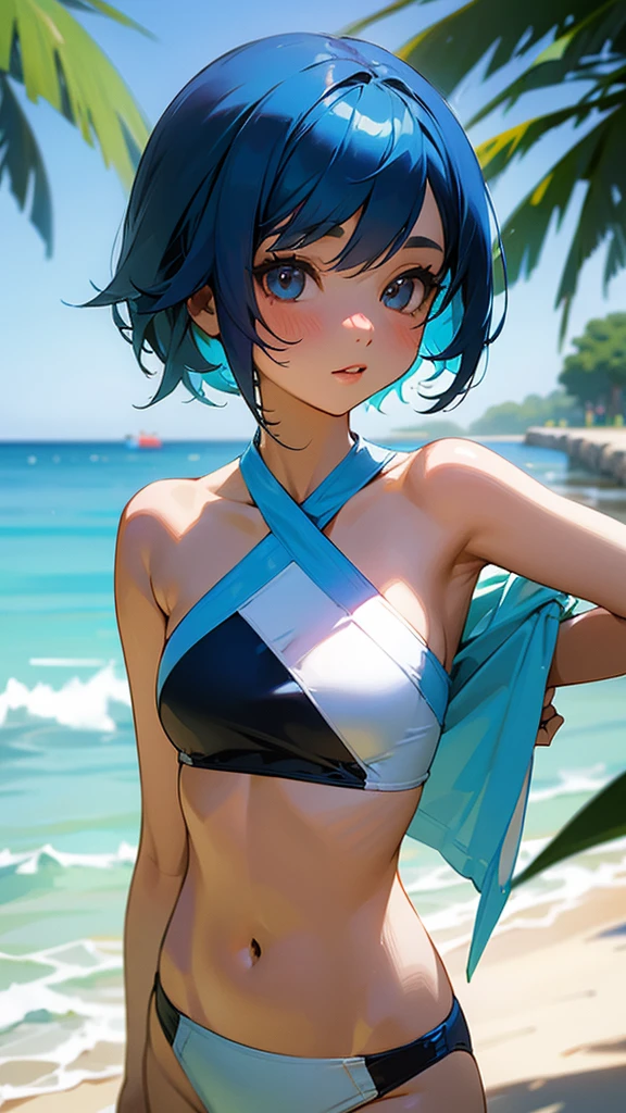 Blue Hair,Swimwear,cute,Shortcuts,Asian Girl