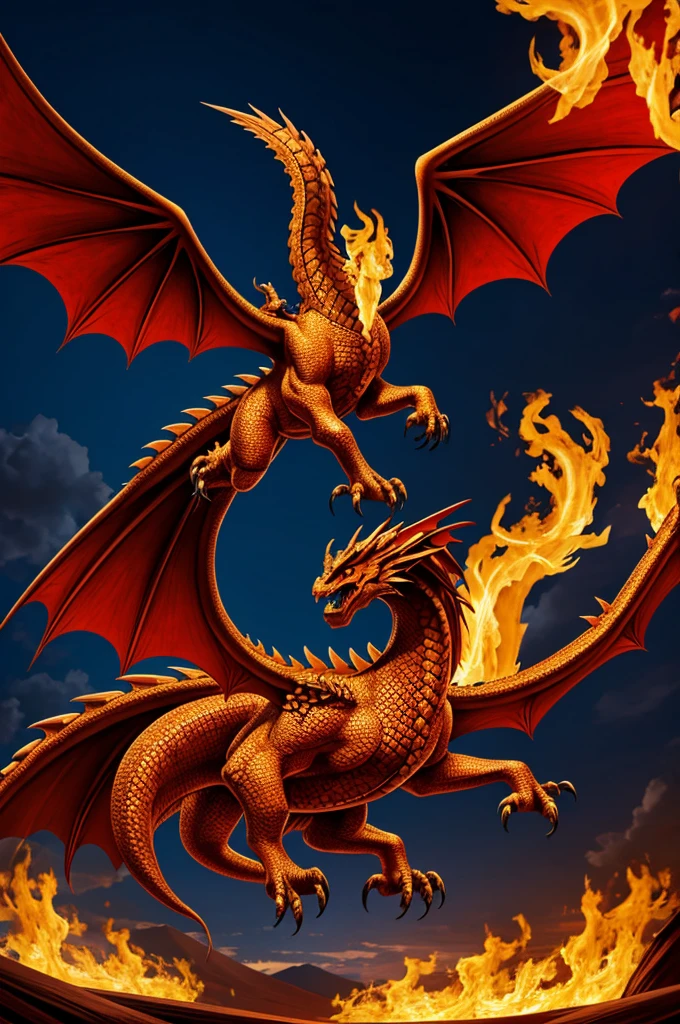 Western dragon with a phoenix 
