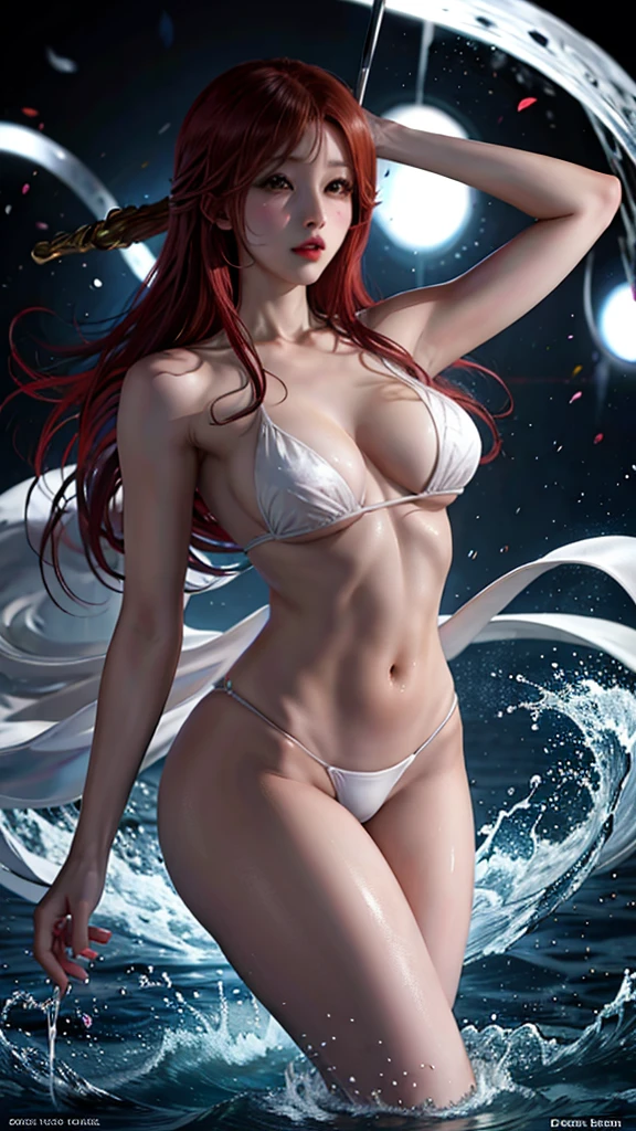 (A beautiful 25 years old female Greek maiden:1.4), (wet long red hair:1.2), (pale skin), (detailed dirty and sweaty skin:1.4), (serious face), (wearing white minimalistic and revealing Greek maiden outfit:1.4), (waist up shot:1.2), view from front, (sexy pose:1.2), (ambient lighting:0.8), (candle-lit temple at night:1.2), photo realism, intricate face detail, intricate hand details, highly detailed, vibrant colors, cinematic, 8k, trending on Artstation--style raw