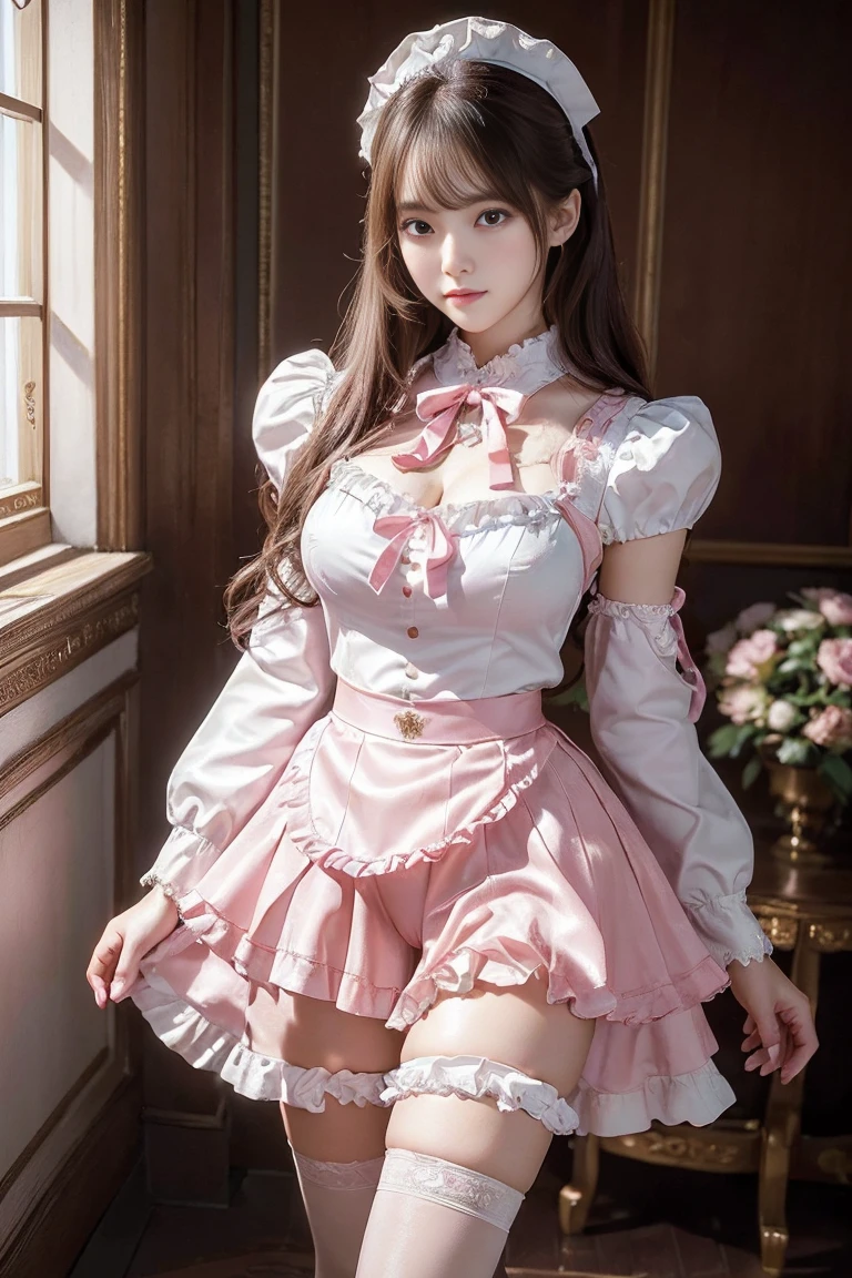 Highest quality, Super detailed, High resolution, 8K images) (reality, Realistic photos:1.37), ((Highest quality))A 25-year-old Korean idol dressed in a luxuriously decorated pink and white maid outfit、Wearing panties、Skirt、With luxurious frills、Don&#39;t cover your lower body、(8K、Highest quality、masterpiece:1.3)、brown medium layer cut hair、The best smile、(((Show me your asshole 1：3)), ((Stick your butt out)),(Squat with legs apart), Fine and beautiful eyes,Perfect Proportions,(Overflowing big),(A full-body shot from behind), Very beautiful and cute girl,22 years old,(anime),Kamimei, Pitch black background,(Solid black background)

