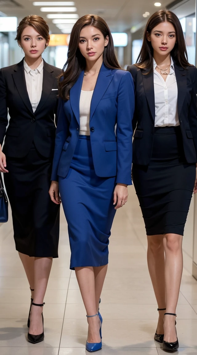 (nude){{Mature Woman, White people}}, View your viewers, Hazel Eyes, Very detailed, Medium chest, Brown Hair, airport, flight attendant, uniform, Blue blazer, Blue tie, Blue Skirt, Midi Skirt, Pencil Skirt, Blue High Heels, Happy, 最high quality, high quality, Very detailed anime screencap, {{{{Crowded, Multiple Girls, Thousands of sisters, Millions of sisters,Billions of Sisters, clone, Doppelganger, Matching outfits, Matching hairstyle}}}}, whole body