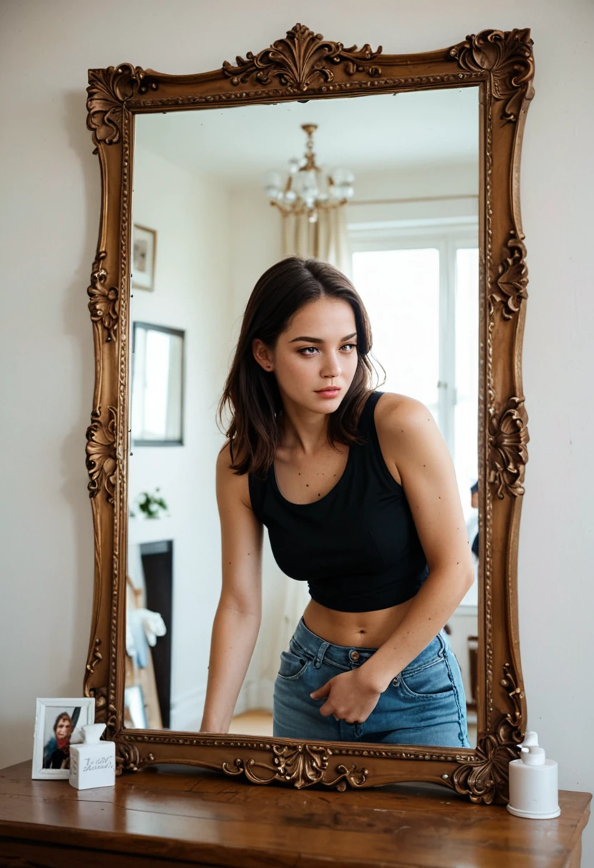 "Take a photo of herself in the mirror."