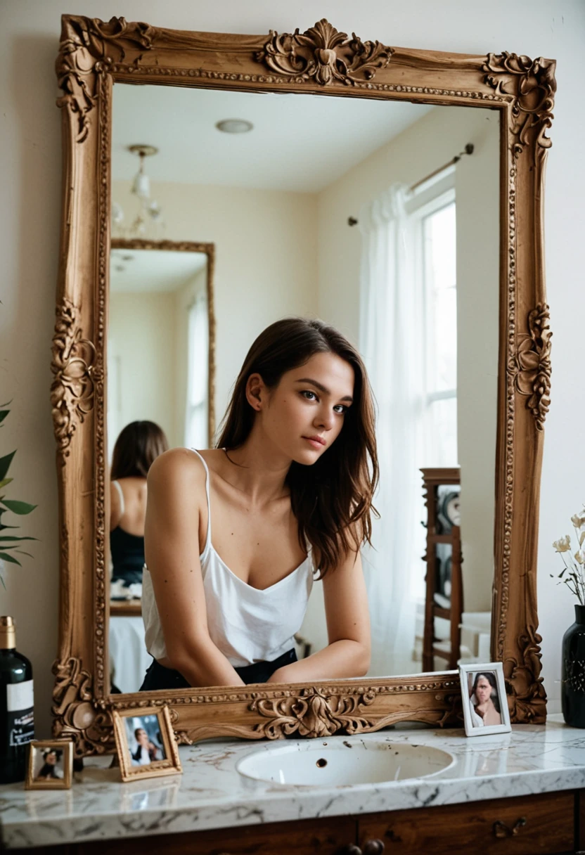 "Take a photo of herself in the mirror."