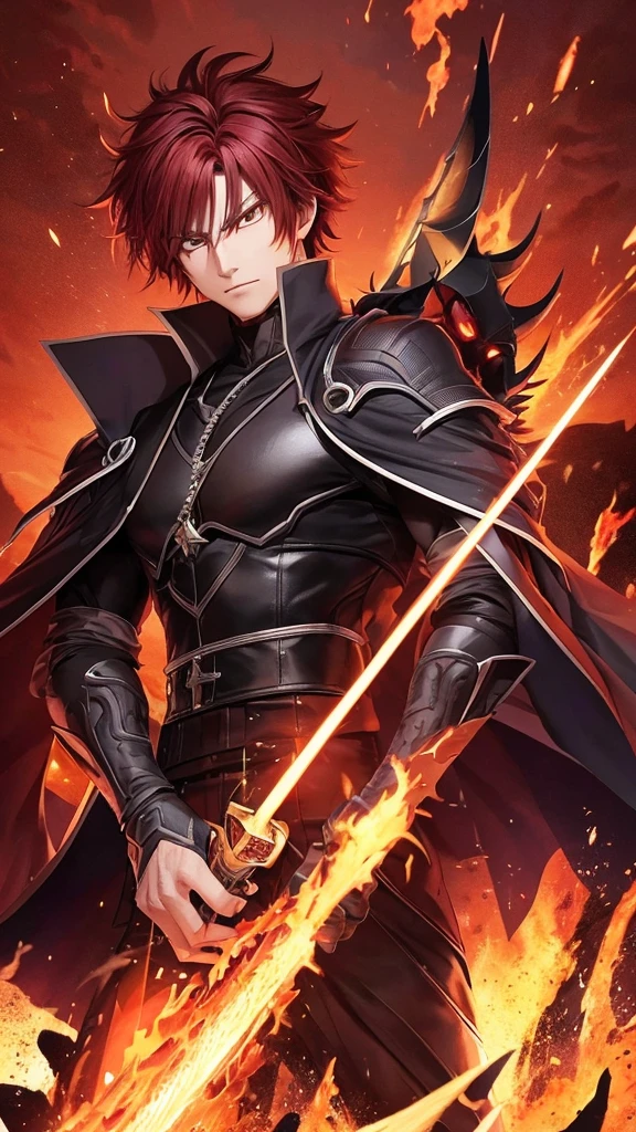 name: Akira YoruichiDescription: Akira Yoruichi is a character with vibrant red hair that captures attention wherever he goes. His look is an intriguing mix of human and demonic features., reflecting its dual heritage. His eyes are a deep red, shining with intensity and a supernatural touch.tenue: He wears a costume that combines traditional samurai elements with subtle demonic details.. His clothing is mostly dark, with dark red nuances that echo his demonic nature. He carries an ancient katana with a blade that appears to reflect the flames of hell., symbolizing his power and his connection to the demon world.Personalidade: Akira is a complex mix of determination and introspection. He has a strong sense of justice, driven by the need to protect the innocent from the dangers of the world. However, his demonic heritage sometimes leads him to struggle with inner dark impulses, which he constantly seeks to control so as not to be consumed by darkness.Poderes e Habilidades: As a half-demon, Akira has superhuman physical abilities, as strength, increased speed and agility. He also has the ability to manipulate demonic flames., launching them at your enemies with devastating precision. Furthermore, Your demonic katana can channel demonic energy to increase its cutting power and inflict damage on supernatural beings.history: Akira was born in a time of conflict between humans and demonic beings. Your mother was human, e seu pai, a powerful demon who sacrificed his life to protect his family. Raised by his mother in an isolated village, Akira was trained from an early age in the arts of the sword and demonic magic, Preparing for an uncertain fate as a half-demon. Your journey takes you to cross paths with dark creatures and other supernatural beings., as he struggles to accept his duality and find a greater purpose in a world that fears and idolizes him at the same time.