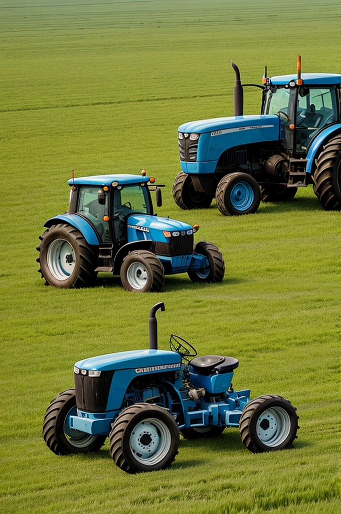 blue cartoon tractor in the field