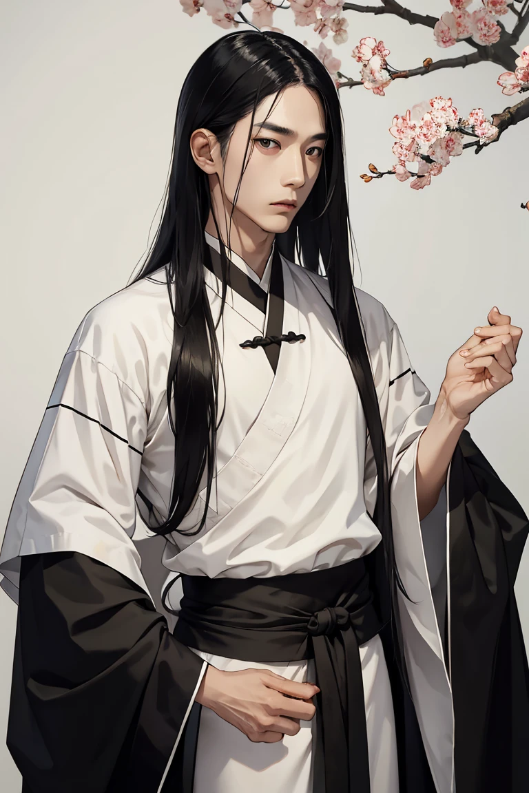 1 guy, old chinese clothes, long black hair, black eyes black clothes