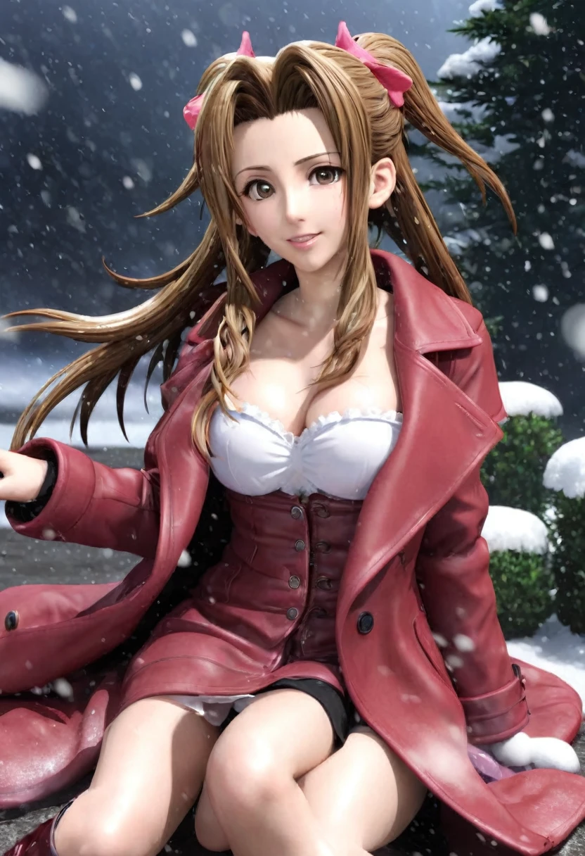 Aerith in a long coat and boots、Tipsy、Snow is piled up、Alone, trembling with an ahegao face, urinating、Sitting with legs apart、Smirk、Long Tongue、Rolling up the whites of one&#39;s eyes、Wide-open eyes、Mouth wide open with tongue sticking out、(10 Hearts)、Herahela、Looks happy、Drunk