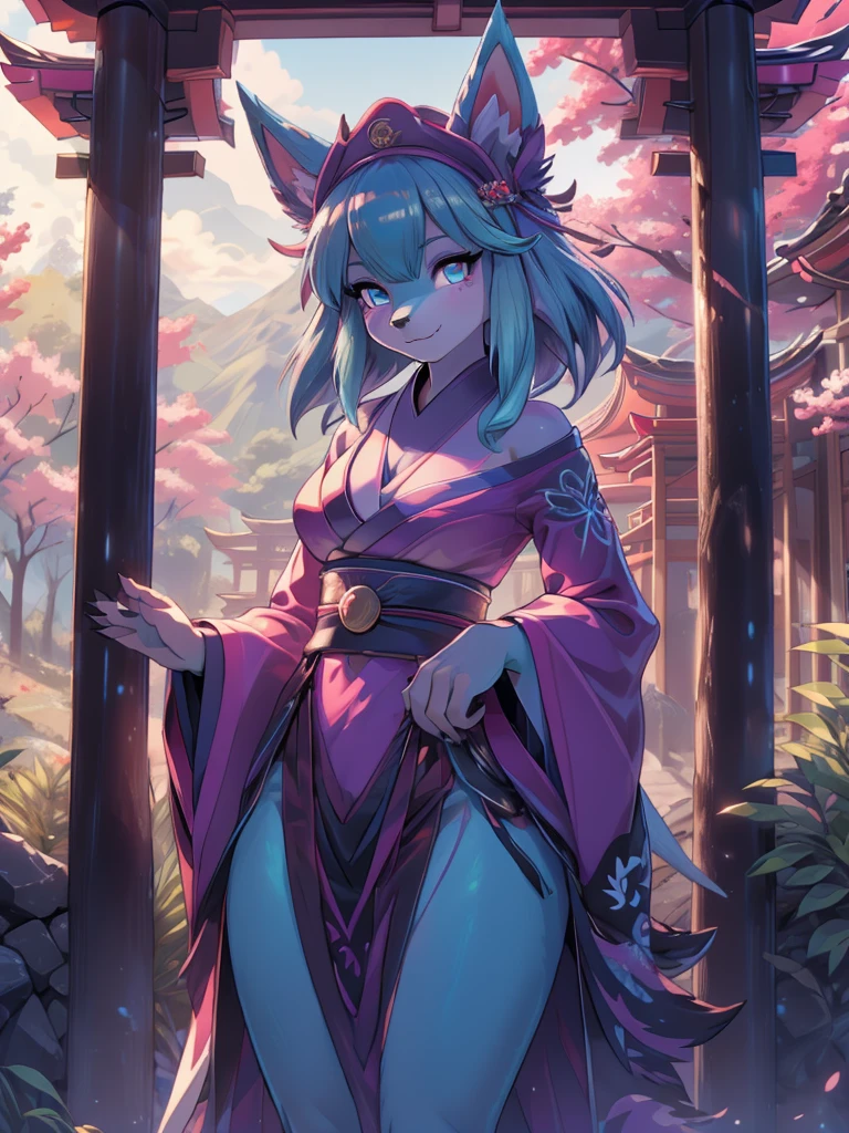 Miku Hatsune x vixen high definition good anatomy add_detail:1, blue fur,kitsune ears, tribal tattoo add_detail:1, cute girl add_detail:1, feudal priestess clothing add_detail:1, japanese shrine landscape add_detail:1, japanese shrine costume add_detail:1, add_detail:1, fullbody  descalza add_detail, highly detailed face, deep aqua iris add_detail:1 lighting eyes add_detail:3, wolf claws, sharp fangs add_detail:1, wild slut add_detail:1, aura of resplendent light add_detail:3,  sakuras landscape add_detail:1