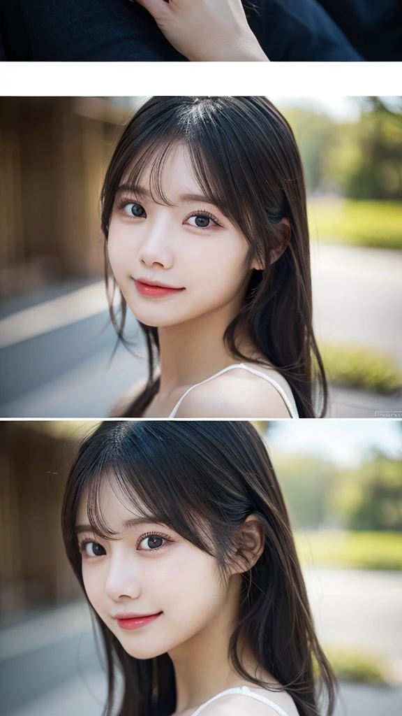 randome pose、(top-quality,​masterpiece:1.3,超A high resolution,),(Ultra-detail,Caustics),(Photorealsitic:1.4,RAW shooting,)Ultra-realistic capture,A highly detailed,High resolution 16K human skin closeup、 Skin texture is natural、、The skin looks healthy with an even tone、 Use natural light and color,1 girl,japanes,22year old,kawaii,Black Hair、Middle hair,,smil,,(depth of fields、chromatic abberation、、Wide range of lighting、Natural Shading、)、Work on a PC