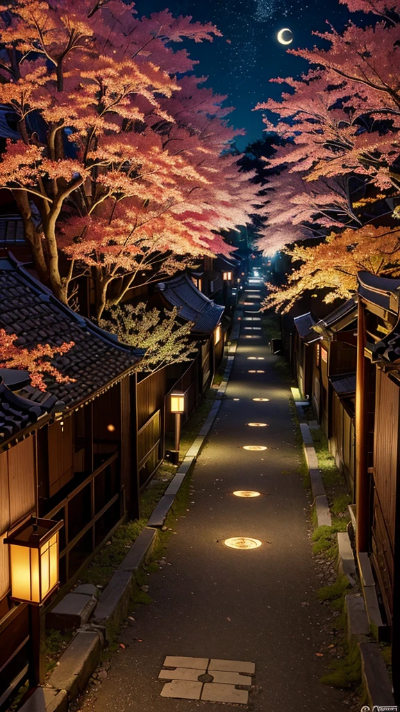 Official Art, Ancient Japan, treeTSakura Streets, (Lots of Fireflies), (Night), (Moon), (Star), Lights, Beautiful Landscapes, Epic Landscapes, Realistic Lights, Masterpiece, High Quality, Beautiful Graphics, High Detail , Global Illumination, Unreal Engine Rendering, Octane Rendering, (HDR: 1.3)