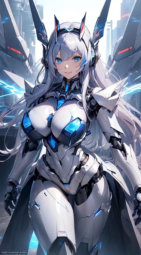 Blue shining mechanical eyes、A kind smile、Open your mouth