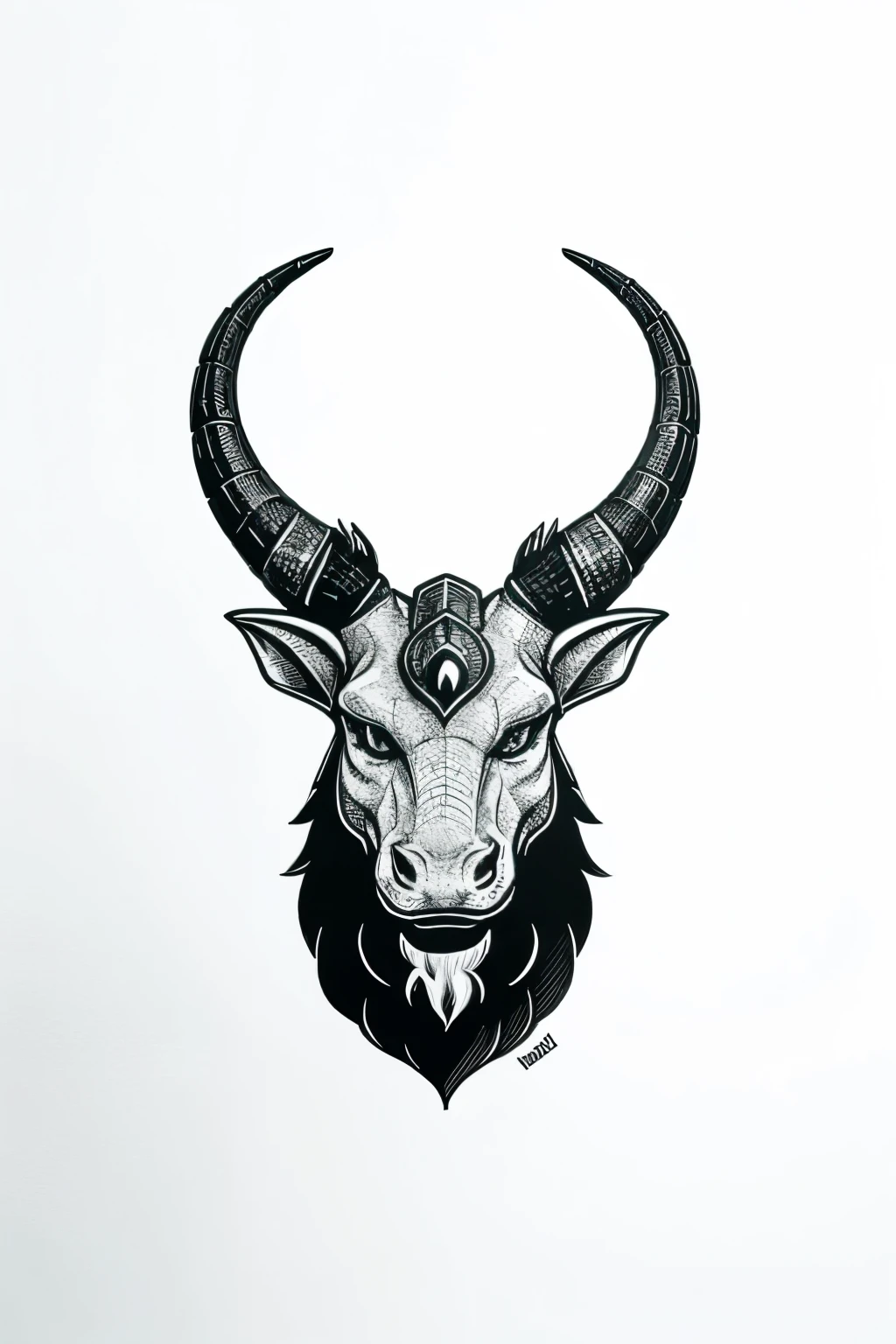 a LOGO of a GREAT HEAD dragon HORN head FRONTAL vector in black and white, lineart
