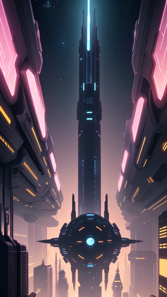 futuristic city night, 24th century, spaceship, space colony, futuristic society, best qualityer ,tabletop, illustration, extremely delicate and beautiful, extremely detaild ,nffsw ,unity ,8 k wallpaper,