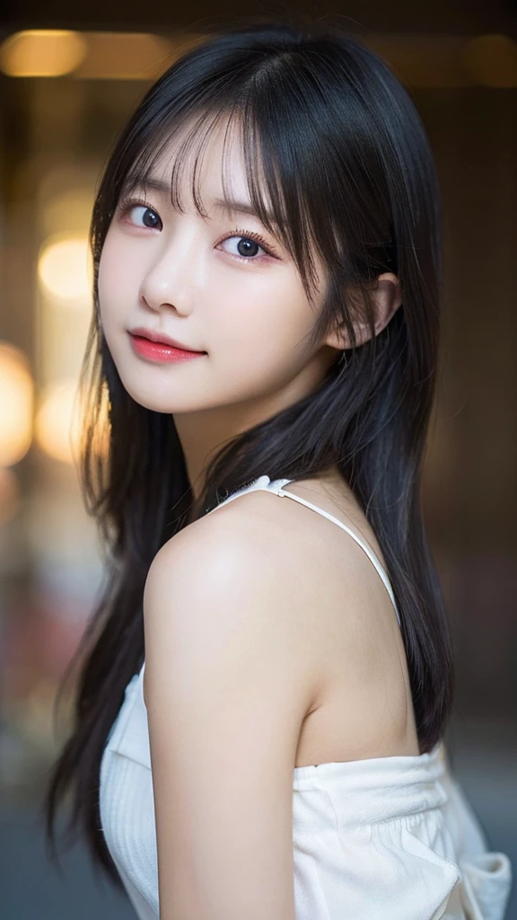 (top-quality,masterpiece:1.3,超A high resolution,),(Ultra-detail,Caustics),(Photorealsitic:1.4,RAW shooting,)Ultra-realistic capture,A highly detailed,High resolution 16K human skin closeup、 Skin texture is natural、、The skin looks healthy with an even tone、 Use natural light and color,1 girl,japanes,22year old,kawaii,Black Hair、Middle hair,,smil,,(depth of fields、chromatic abberation、、Wide range of lighting、Natural Shading、)、Posing with hands on cheeks
