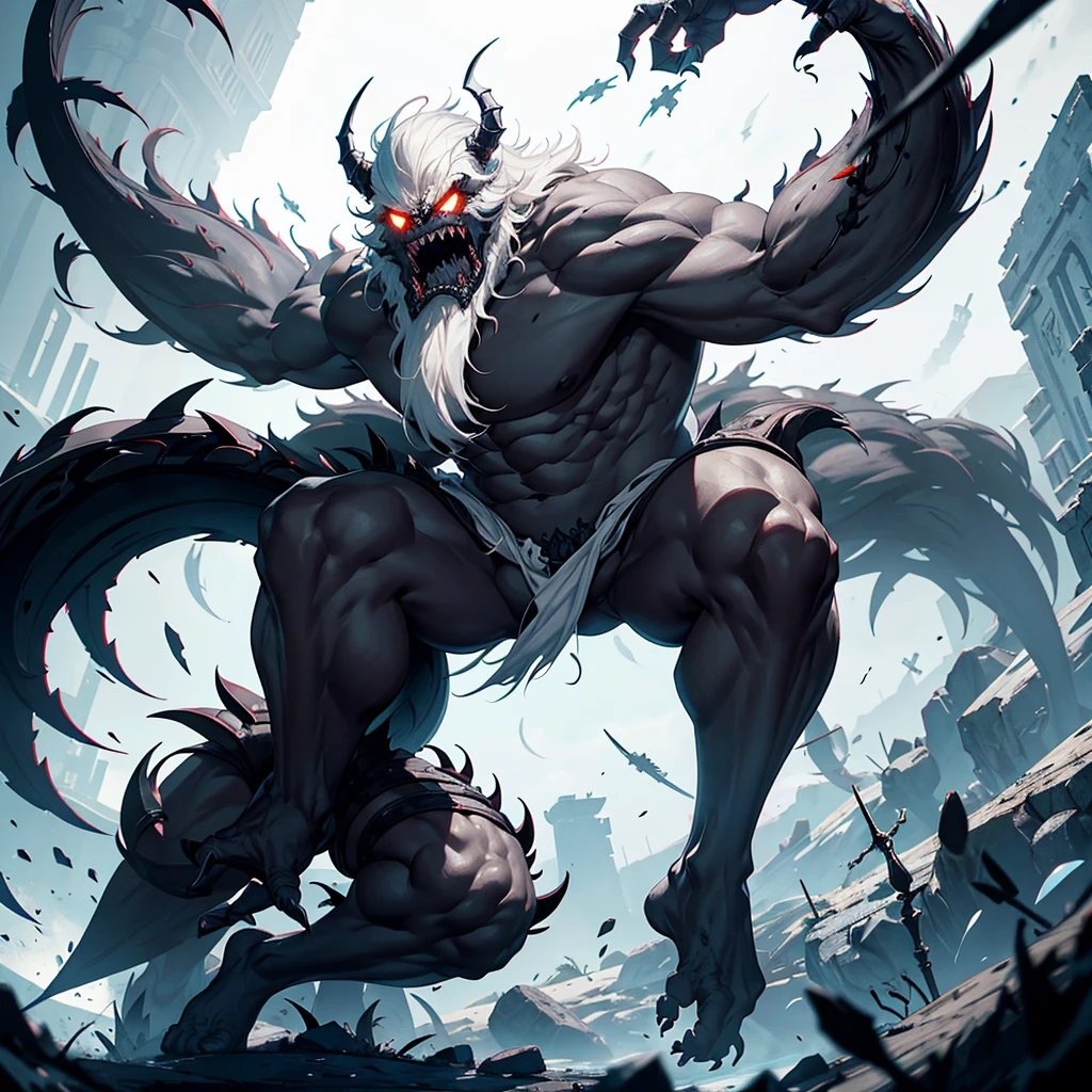 Spawns a completely white eyeless beast with a humanoid body that has a mini black robe and a sword embedded in its arm and an eight-ball wheel floating on its head and that looks a little more monstrous