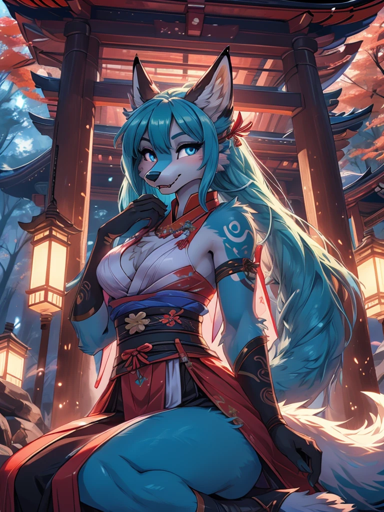 Chica anime, anime style, cute hatsune miku x suicune, shy girl , Orejas de Kitsune, arte de dark natasha, autum forest landscape, arte de vixen aztra, cuerpo completo, patas hermosas, cintura delgada, caderas amplias, piernas torneadas, hermosa, foto de cuerpo completo, sensual navel blouse, black skirt, navel piercing, ear piercing, navel tattoo, shy pose, back pose, hands up,  black body, beatifull and detailed hands, kimono, beatifull teenage, japanesse tematic