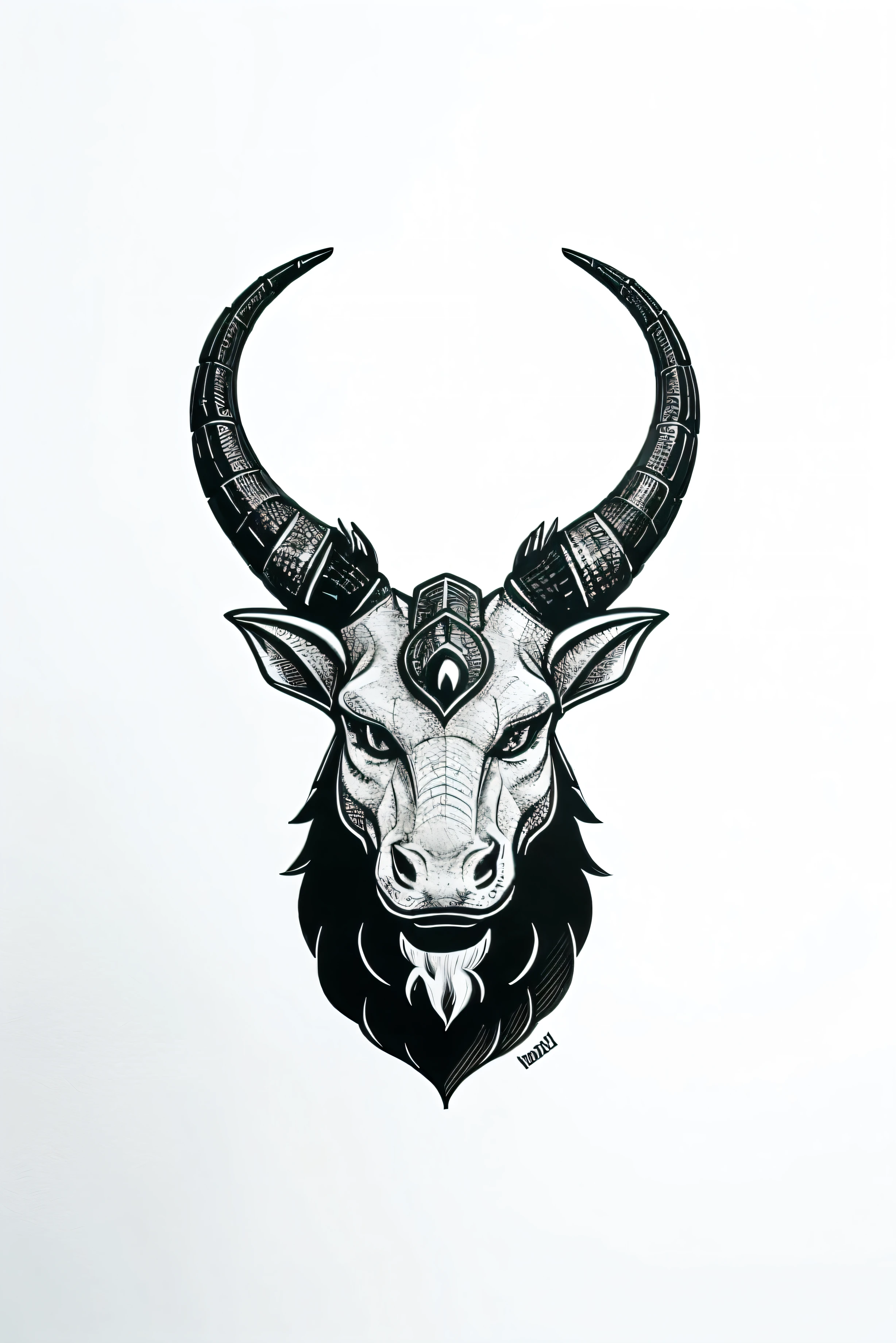 a LOGO of a GREAT HEAD dragon HORN head FRONTAL vector in black and white, lineart