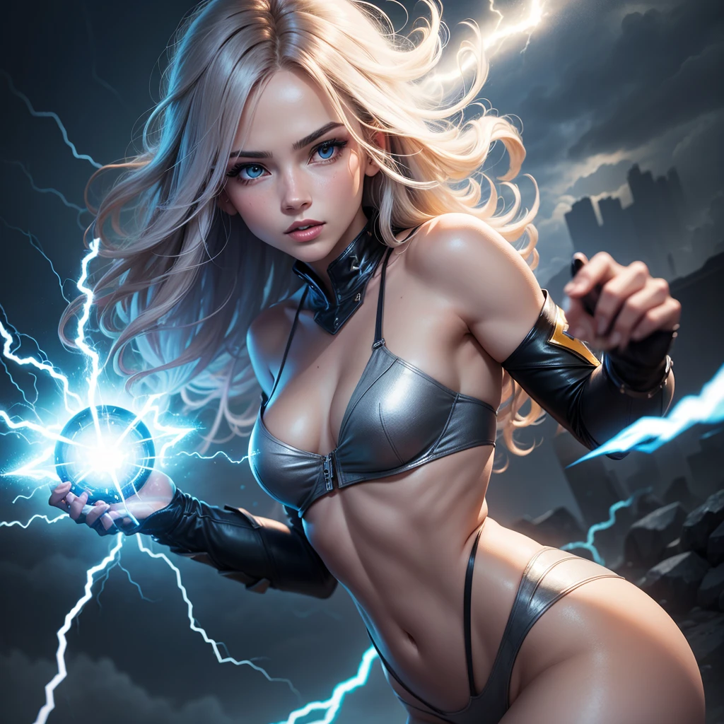 Beautiful woman with lightning powers