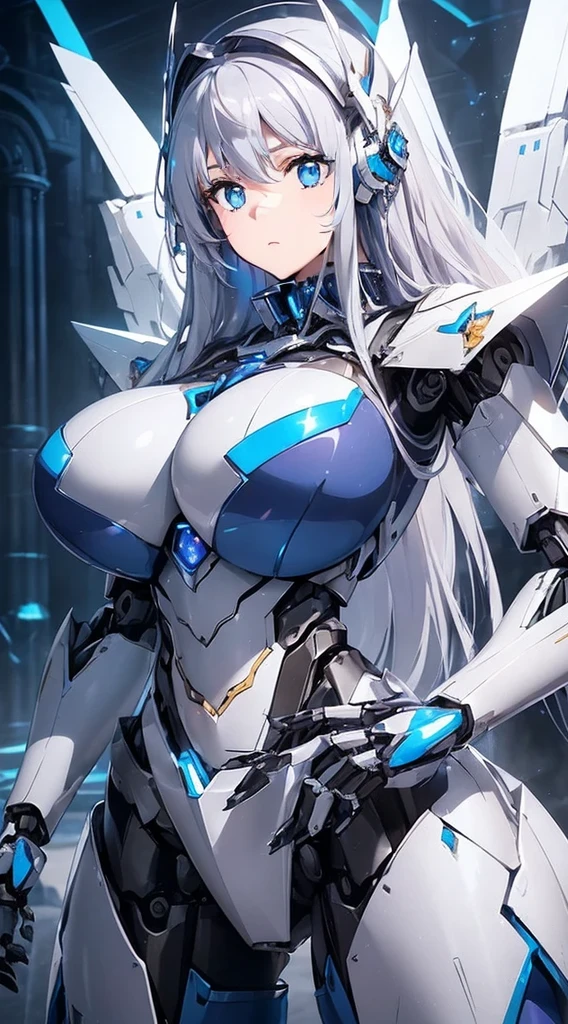 ((Looking away:1.6))、Blue shining mechanical eyes、Expressionless
