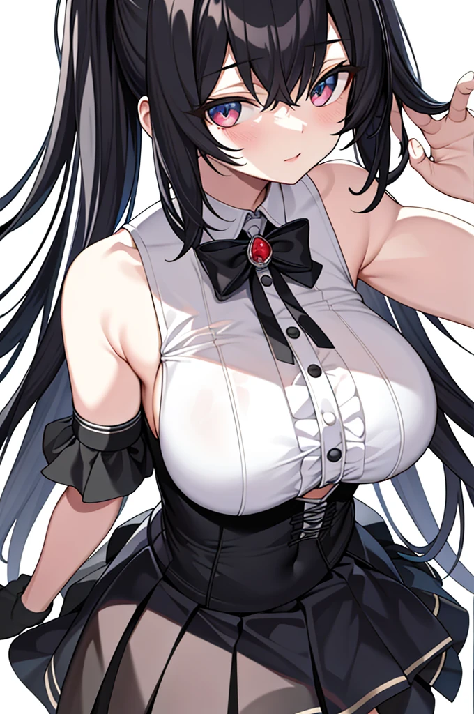 masterpiece， best quality， emphasize， 1個Giant Breast Girl，Multi-angle，Black long hair， Huge ，Expose bare shoulders，（Cropped top），White and transparent，（miniskirt），Lolita