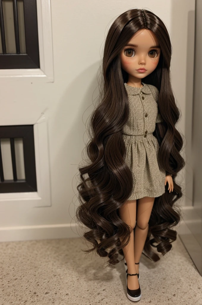 Blythe doll Dark brown-haired Morena with her hair styled to the side.