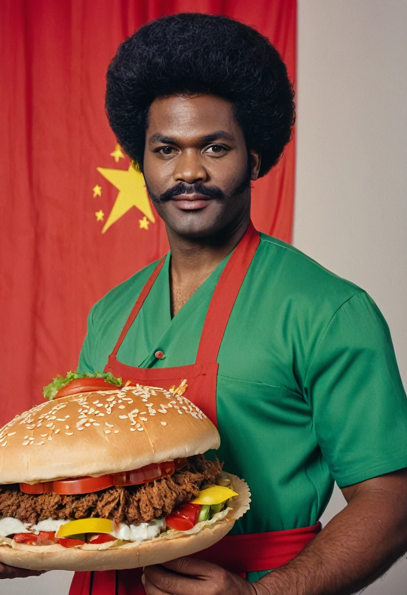 Black guy in communist clothing from ddr holding a döner kebab