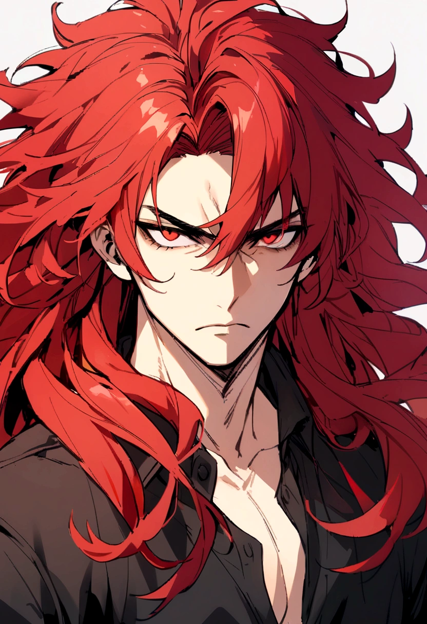 adult man, with red hair, large hair, Eyes red