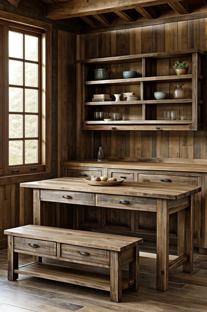 Center table with a rustic look, no drawers, no cupboards