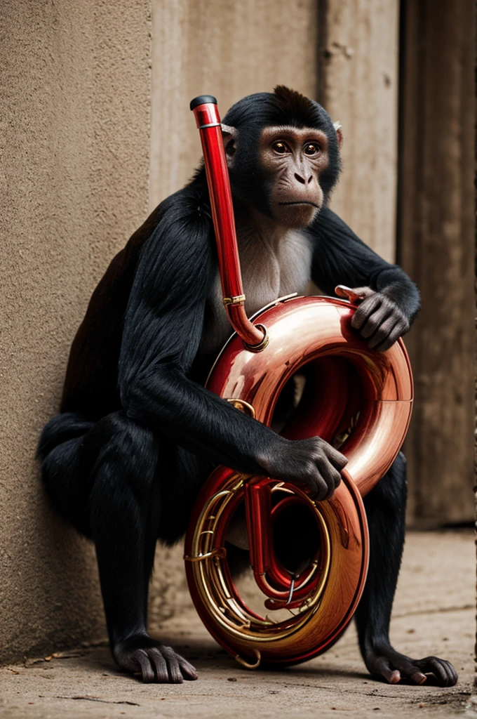 animal, (ape playing drums:1.4), mohawk, colorful, drumkit, action, speed, dramatic light, smoke effects, stage, spotlight, theatrical atmospheric