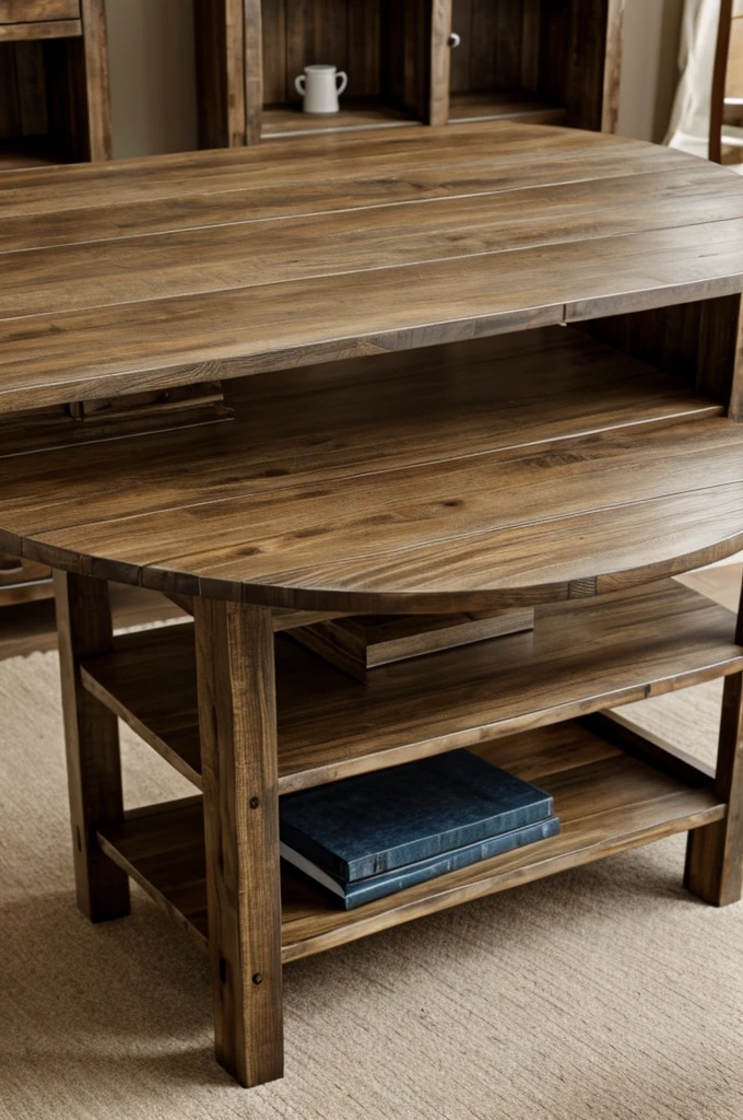 Center table with a rustic look, no drawers, no cupboards