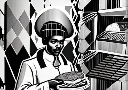 Black guy in communist clothing from ddr holding a döner kebab
