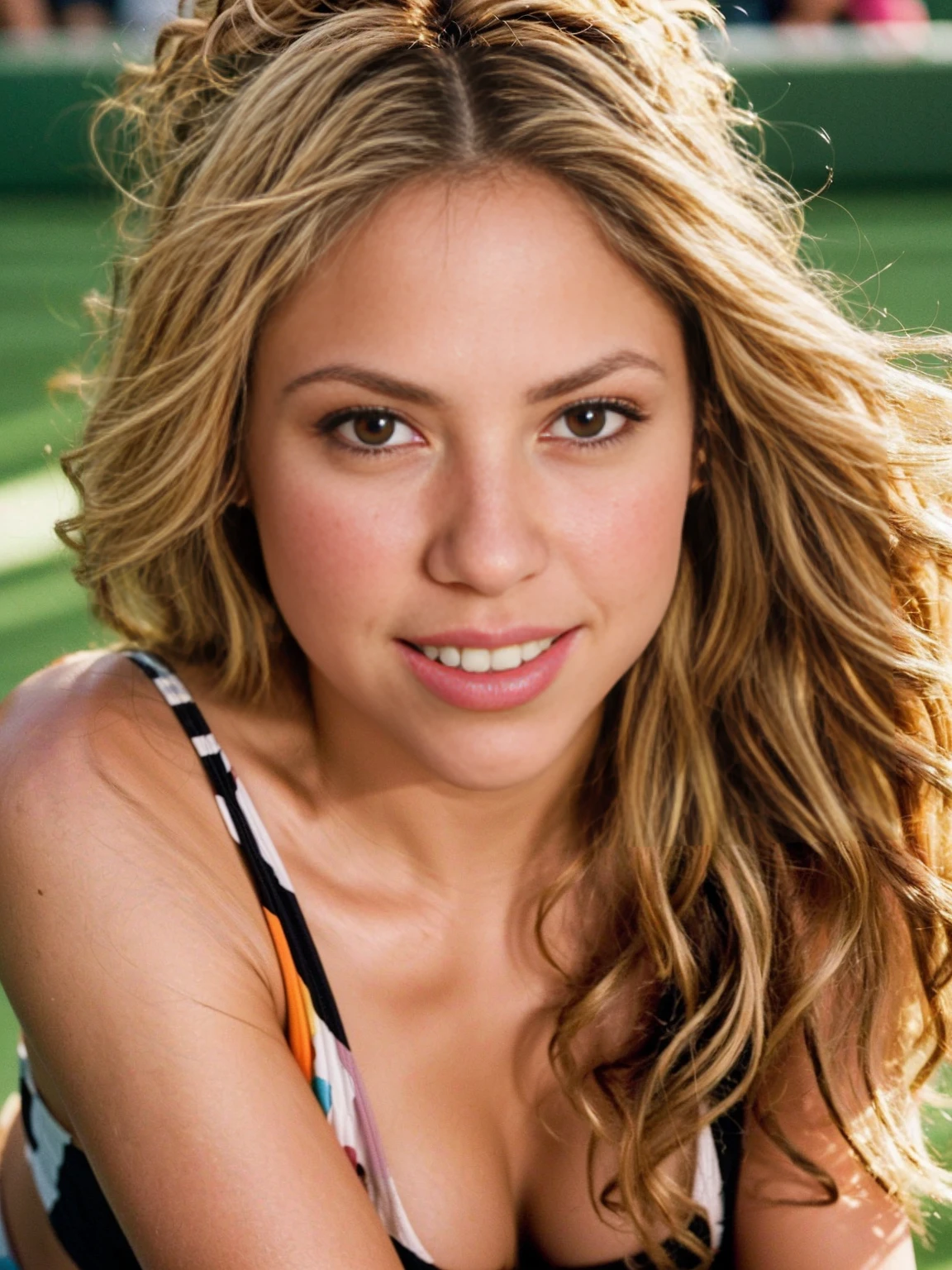 ((FULL BODY SHOT 1.2)), (The girl is Shakira 1.2, 20 year old girl 1.2, seductive look 1.2, NAKED 1.3, NSFW 1.2), (Shakira is a tennis player 1.2, NAKED 1.3, shoulder length hair 1.2), (very sexy Latina woman 1.2, perfect curves 1.2, alluring figure 1.2, nice breasts 1.2), (sitting down with legs open 1.2, sexually seductive pose 1.2), (masterpiece, best quality:1.2), 1girl, solo, (best quality,4k,8k,high resolution,masterpiece:1.2), realistic (1.37) girl, (hyper realistic 1.2), (highly detailed face 1.2, Detailed facial features 1.2), (set in a tennis court 1.2, cinematic lighting 1.2, highly detailed background 1.2)