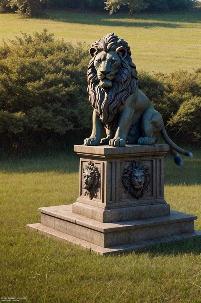 Fantasy Stone lion statue lying on a pedestal, mouth open, in a grass plain
cinematic, trending on artstation, Greg Rutkowski, matte painting,LegendDarkFantasy