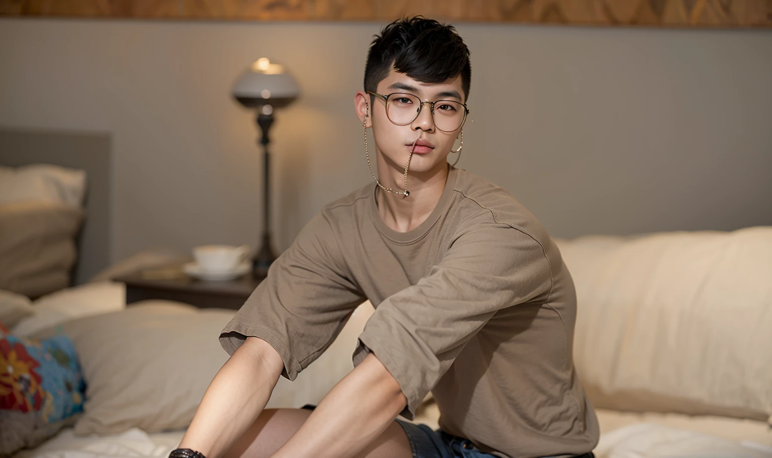 Asian boy, good lighting, smooth hair, glossy skin, blur background, high quality, 8k resolution