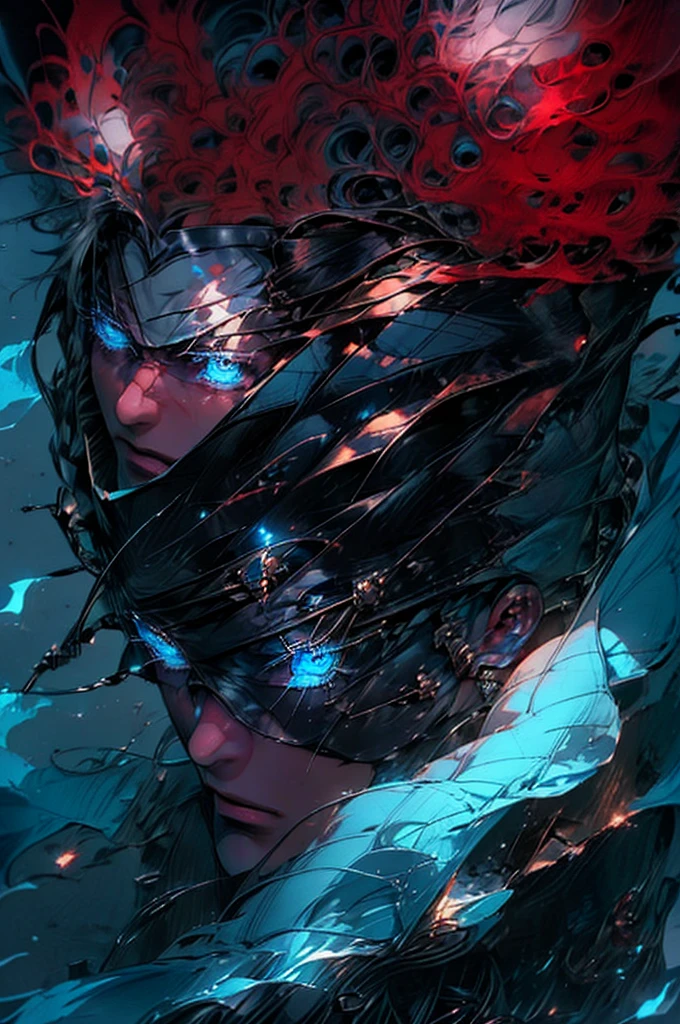 Satoru gojo, 1man, 1men, male character, white hair, glowing blue eyes, jujutsu Kaisen character, close up take, portrait take, full hd, 4k, intrincated, dinamic lights, professional digital draw.
