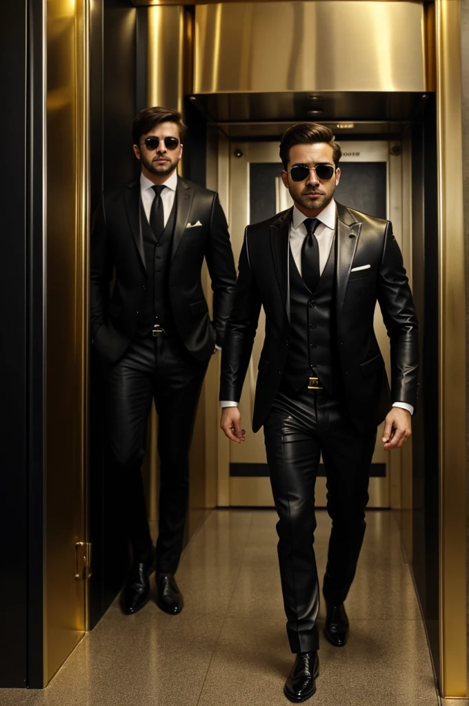 generate image hamster in Bank vault, elegant hamster, boss, lord, full body, elegant dressing, black leather suit and tie, black leather dressin, sunglasses, many gold, bags full of 100 dollar, bundle of 100 dollars, colofull