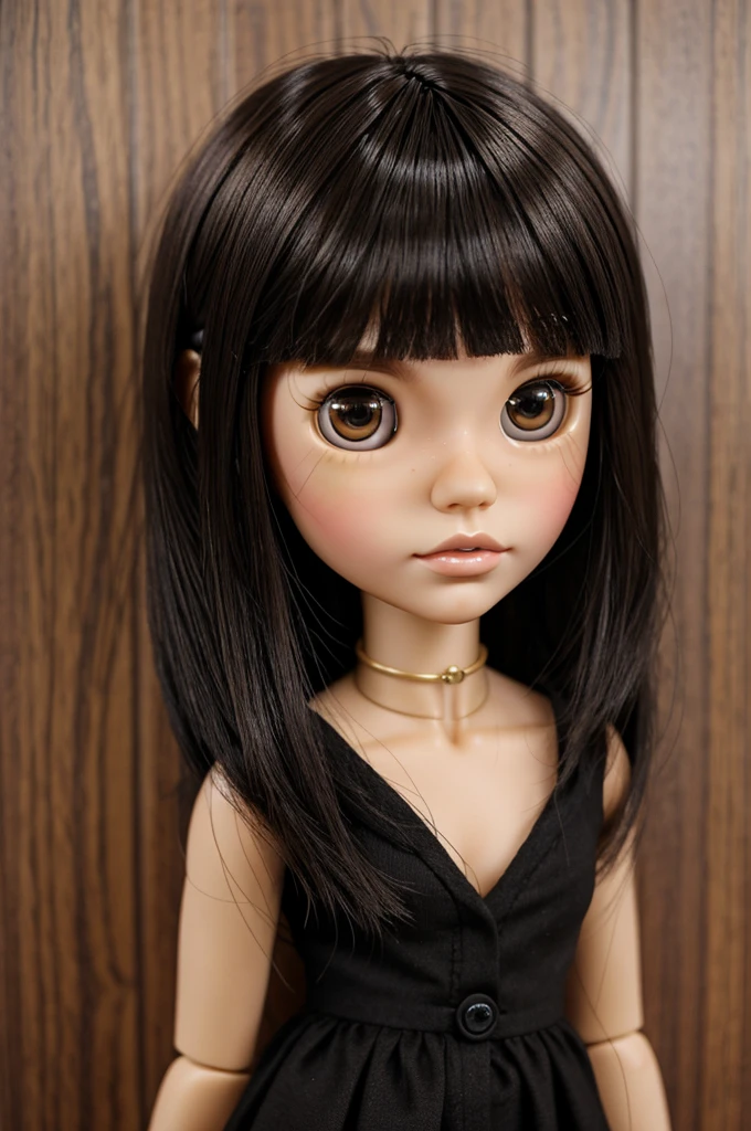 Blythe doll... Brown eyes, Black Wolf cut hair, with side bangs