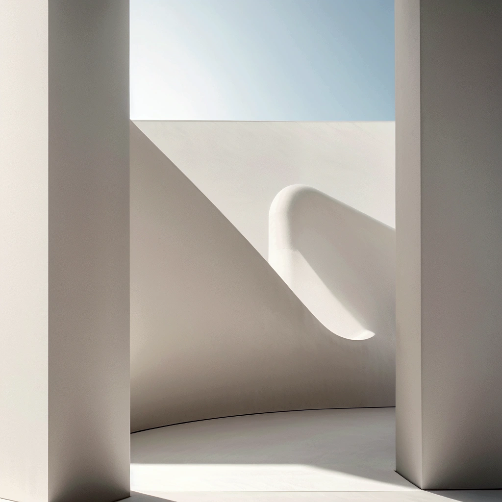 minimalist, photography, minimal detail, prominent silhouette, neutral setting, panoramic view, spiral composition, rich blacks, clean lines, landscape photography, 40mm, minimalism, hyperrealistic style, silhouette focus, high noon, intense, midday, bright lighting, pastel color