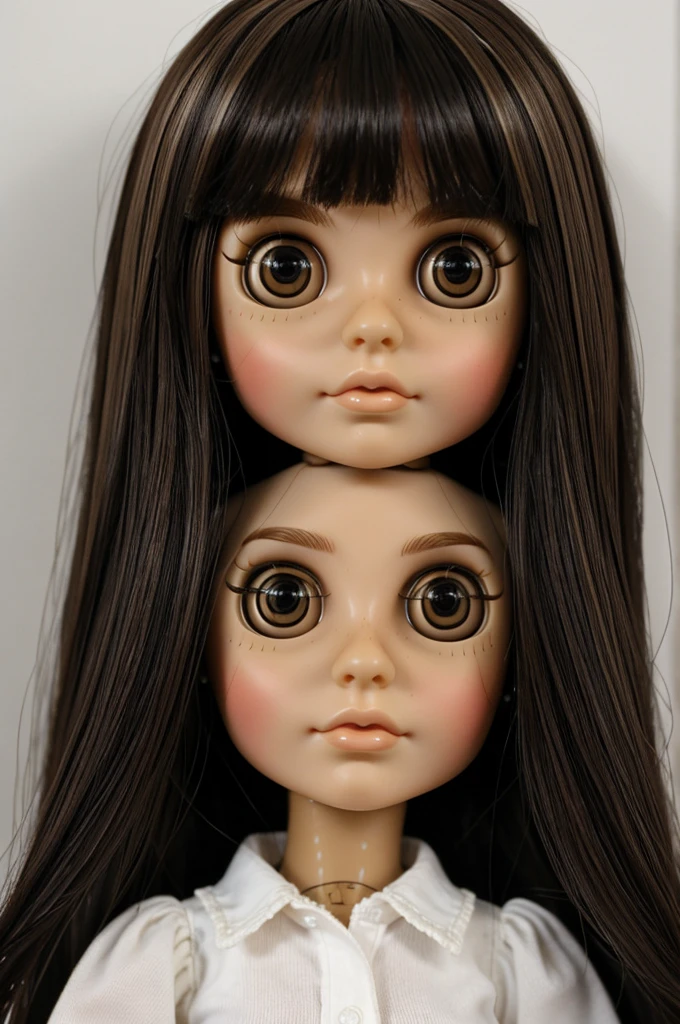 Blythe doll Tes brunette Big eyes Straight black hair with blonde highlights Shoulder-length hair
