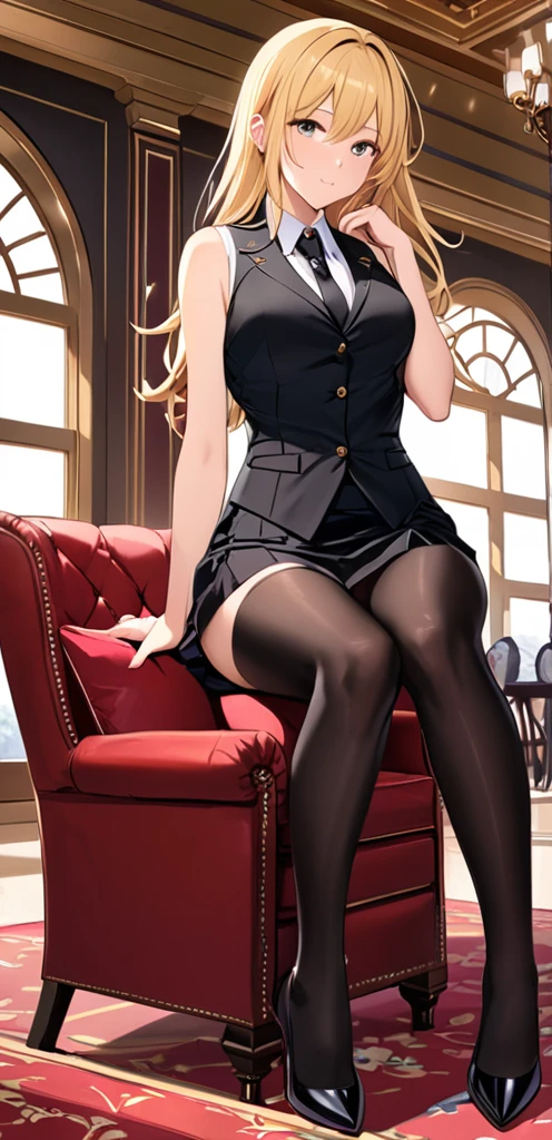 ((from below, feet focus:1.1)), full body, (night time), (indoor, mansion), 1girl, beautiful, beauty, huge breast, sagging breast, detailed face, detailed eyes, jet black hair, long hair, crimson red eyes, (red lips), slihtly make up, white and shiny skin, (navy blue dress, one piece dress, black pantyhose:1.2, eleborate dress), (arrogant, sincere smile), sitting on the sofa, looking at viewer, (mater piece, best quality, 8K, UHD, extreme detailed description, professional, studio lighting, sharp focus, natural lighting, highres, ultra detailed 8K CG, perfect lighting, exremely detailed background, eleborate atmosphere:0.75, fantastical colors, vivid colors, soft HDR), <lora:AlphaTEIS_NDV-10:0.55>