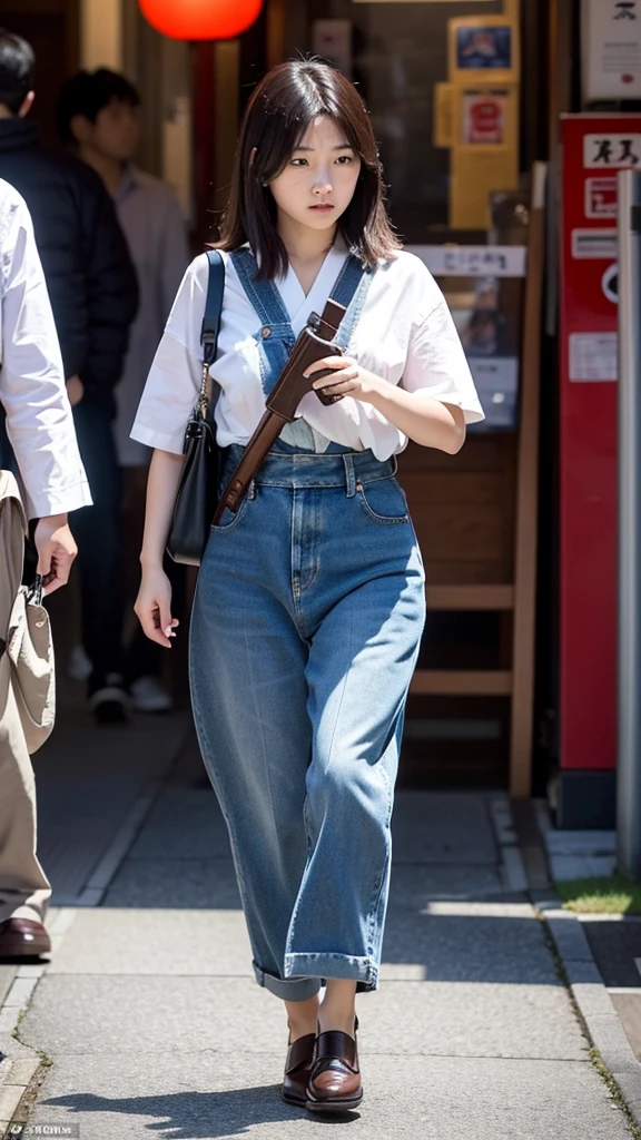 Just like in the movies, a woman walks through the streets of Japan holding a gun.
