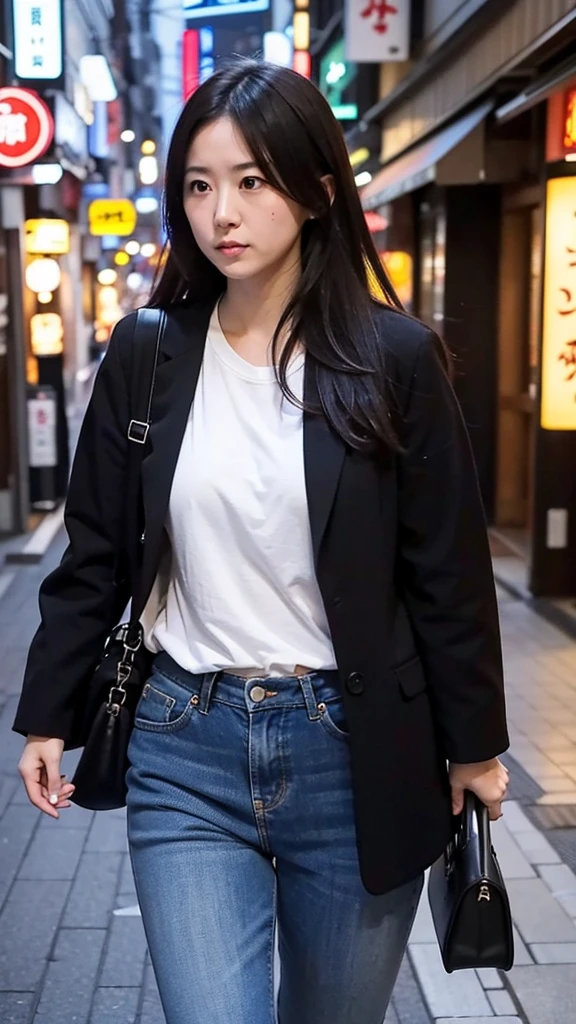 Just like in the movies, a woman walks through the streets of Japan holding a gun.